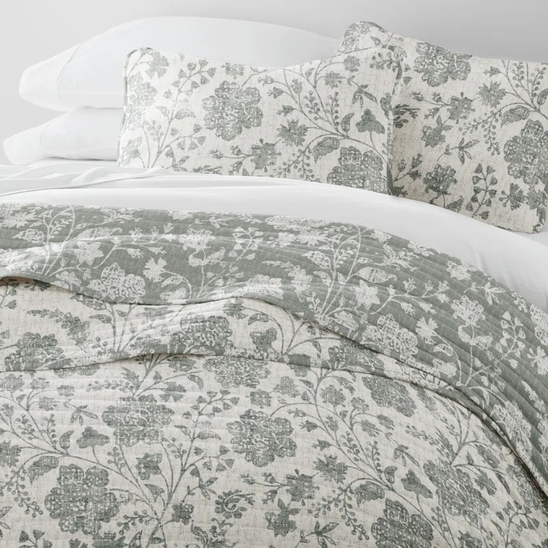 Becky Cameron Quilt Set- Lightweight - All Season Quilted Coverlet - Textured Floral "& Reviews" ... | Wayfair North America