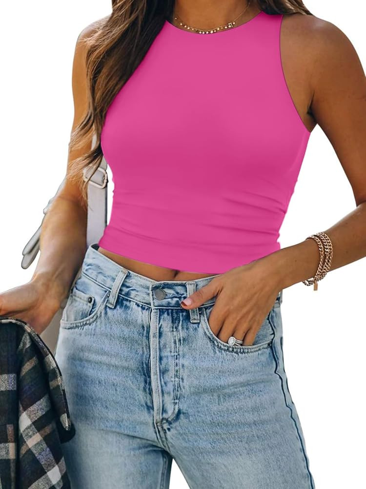 ATHMILE Womens Double Lined Crop Tank Tops Casual Basic Shirts Sleeveless Workout Tops Cute Summe... | Amazon (US)