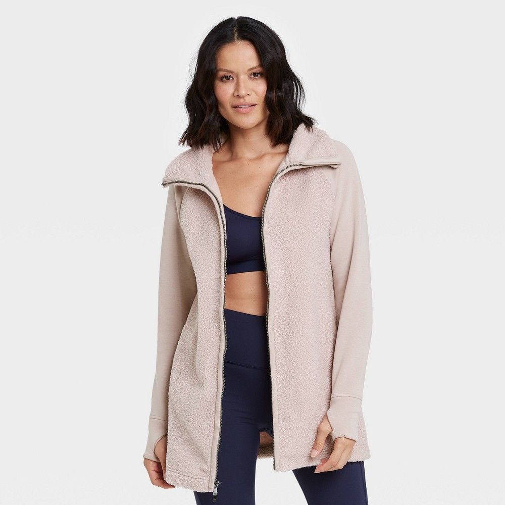 Women's Sherpa Faux Fur Full Zip Long Jacket - All in Motion™ | Target