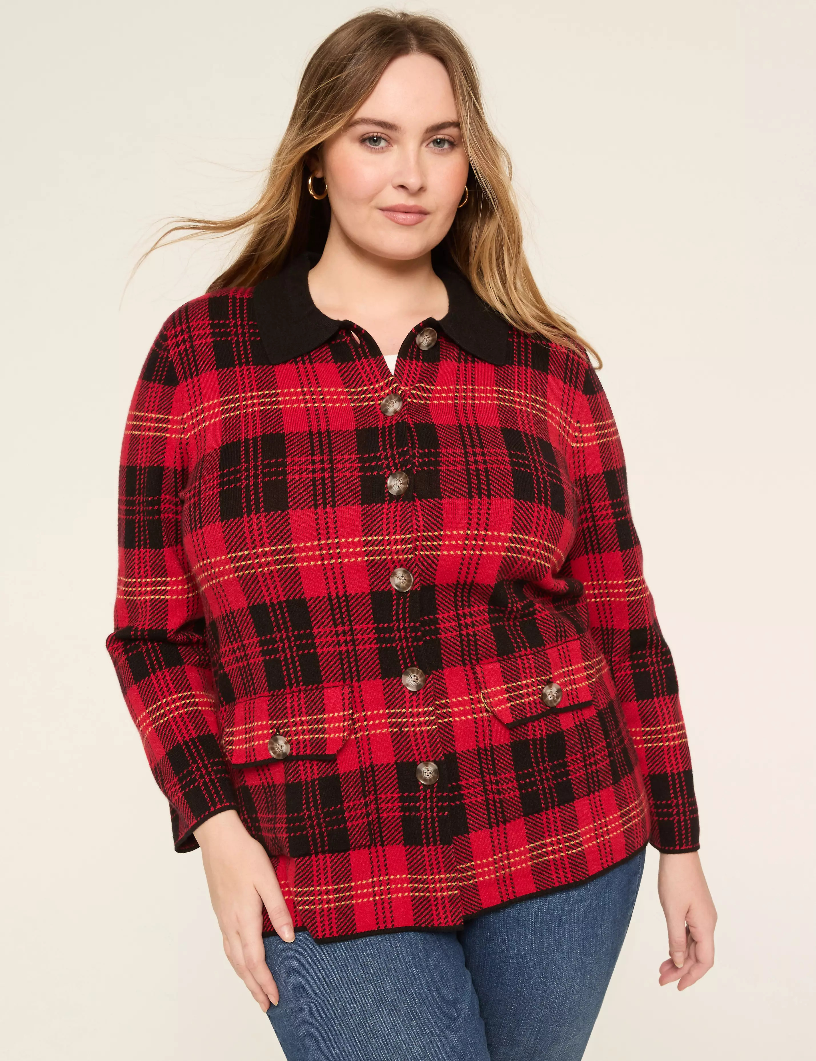 Collared Plaid Button-Front Cardigan | Lane Bryant (US)