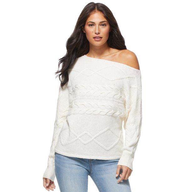 Sofia Jeans by Sofia Vergara Women’s One Shoulder Cable Knit Sweater | Walmart (US)