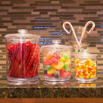 Youngever 60-Ounce, 30-Ounce and 15-Ounce Clear Plastic Apothecary Jars Set of 3 | Amazon (US)