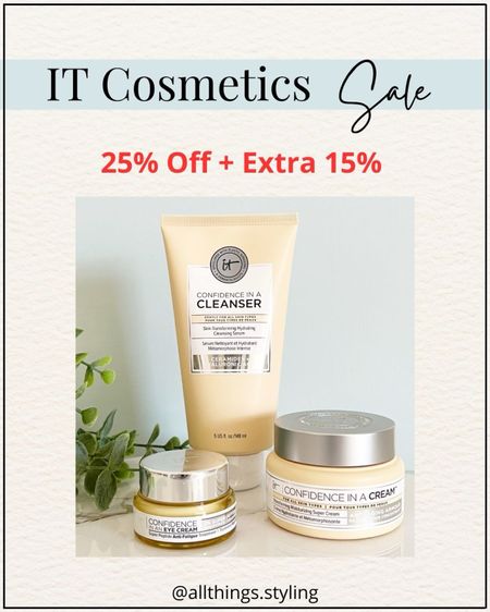 IT COSMETICS Sale.  Last day to save 25% Off + Extra 15% on my IT  Cosmetics skincare favorites 🌸

Confidence in a Cream daily moisturizer, IT Cosmetics eye cream, IT Cosmetics CC cream, IT Cosmetics night cream 

#LTKbeauty #LTKsalealert #LTKover40