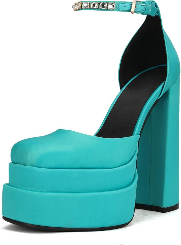 THESHY Womens Platform Chunky High Block Heels Ankle Strap Buckles Wedge Dress Pumps Fashion Shoe... | Amazon (US)