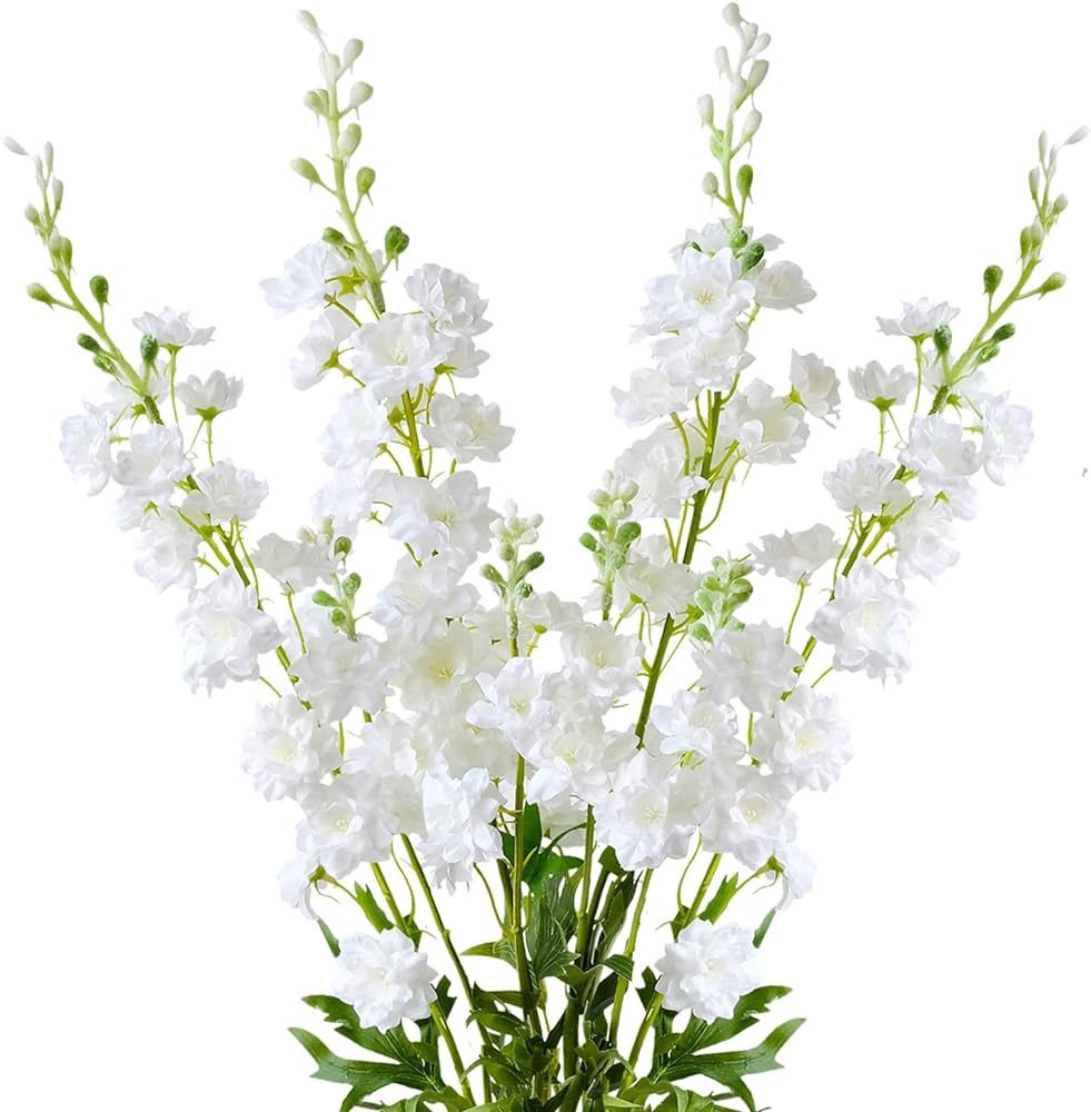 4PCS 33.5'' White Delphinium Artificial Flower Faux Larkspur Long Stem Fake Floral Silk Bouquets ... | Amazon (US)