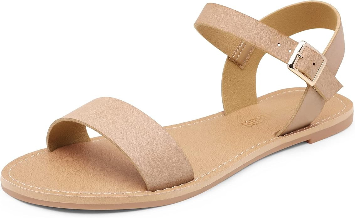 DREAM PAIRS Women's Ankle Strap Flat Sandals Open Toes One Band Buckle Summer Dressy Sandals | Amazon (US)