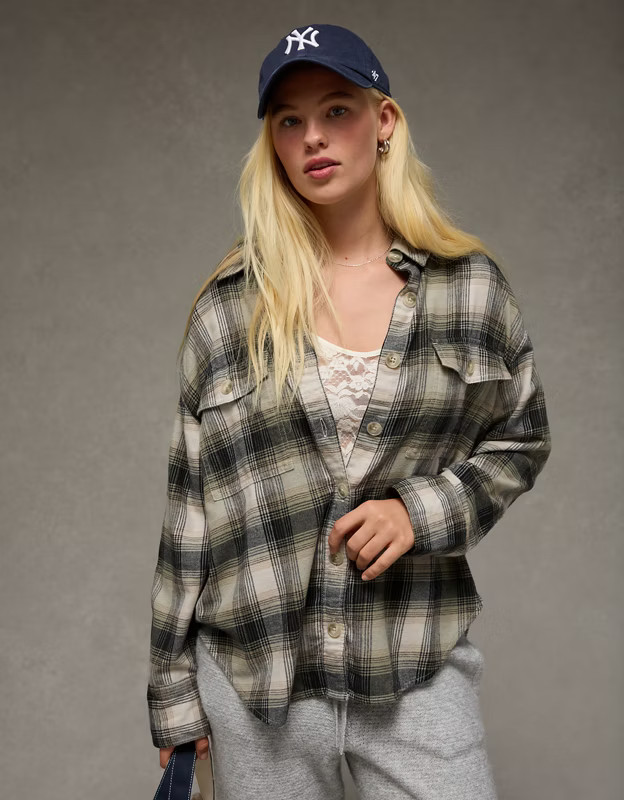 AE Plaid Button-Up Shirt | American Eagle Outfitters (US & CA)