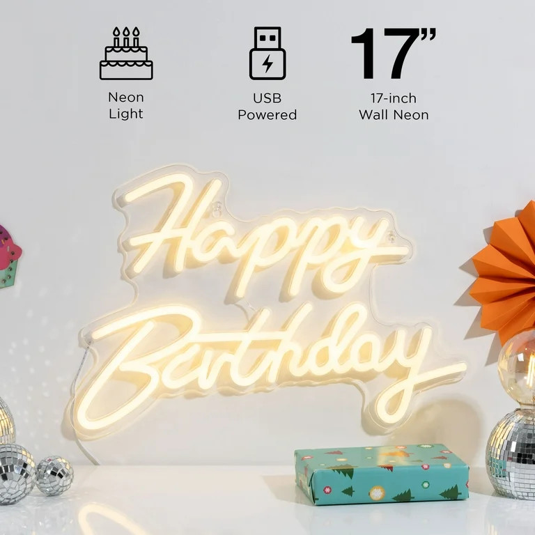 Happy Birthday LED Neon Wall Sign, 16.5in | Walmart (US)