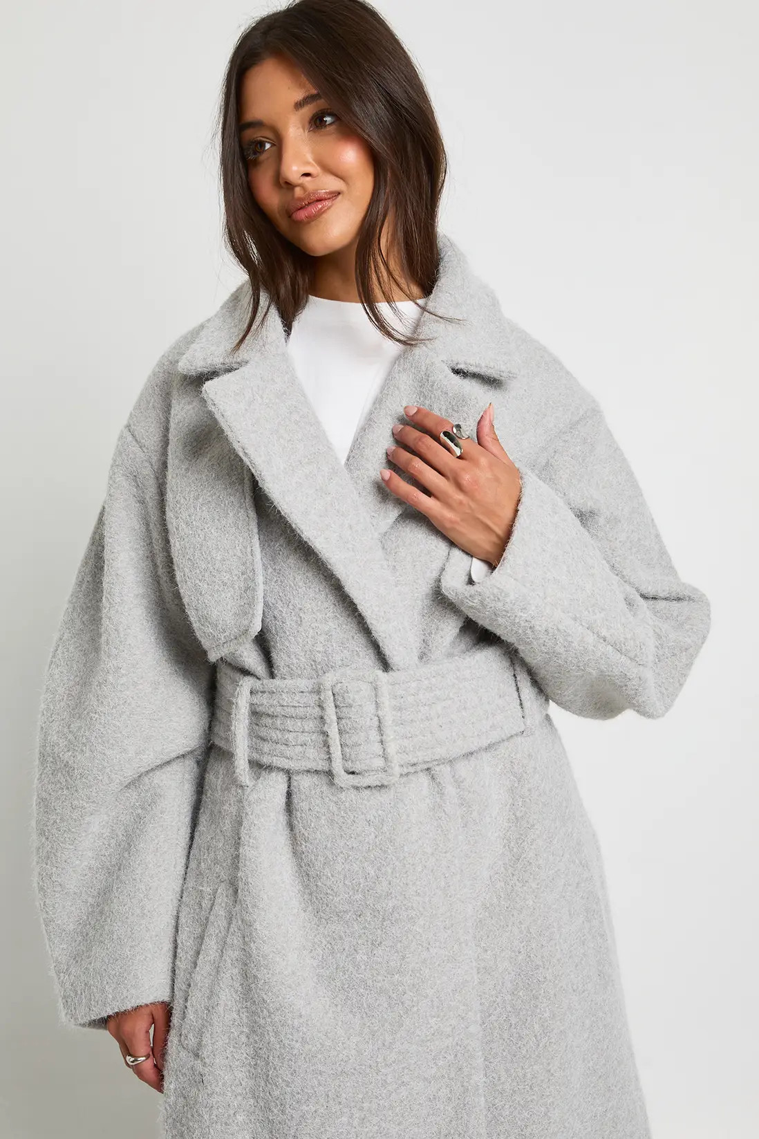 Textured Wool Look Belted Maxi Coat | Boohoo.com (UK & IE)