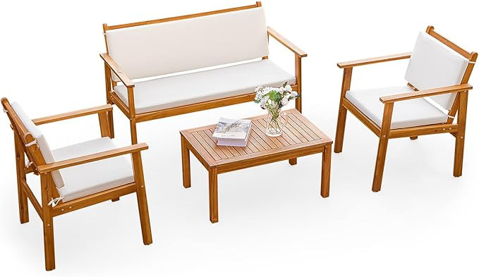 Greesum 4 Piece Bistro Patio Furniture Outdoor Chat Chair Set with Water Resistant Cushions and C... | Amazon (US)