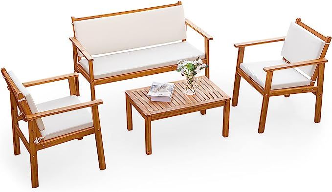 Greesum 4 Piece Bistro Patio Furniture Outdoor Chat Chair Set with Water Resistant Cushions and C... | Amazon (US)