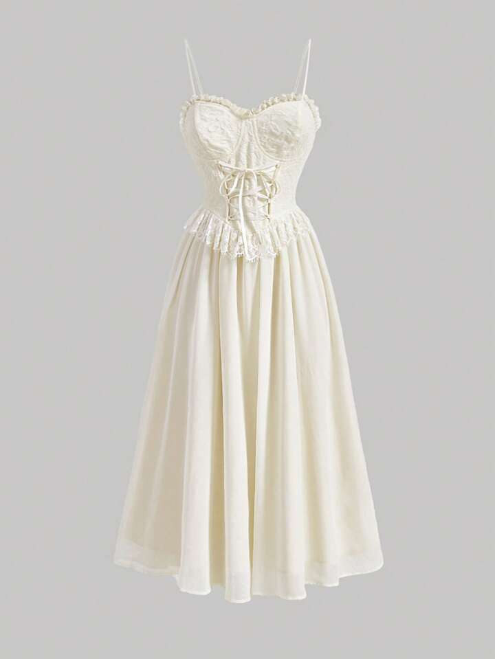 SHEIN MOD Vestido cami cadarço na frente acabamento de babados | SHEIN