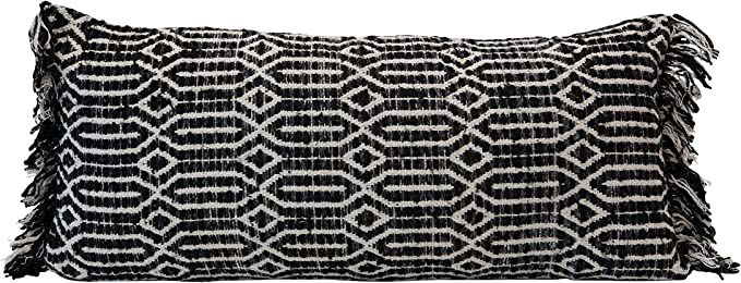 Bloomingville Woven Cotton Lumbar Abstract Pattern, Black & White Pillow | Amazon (US)