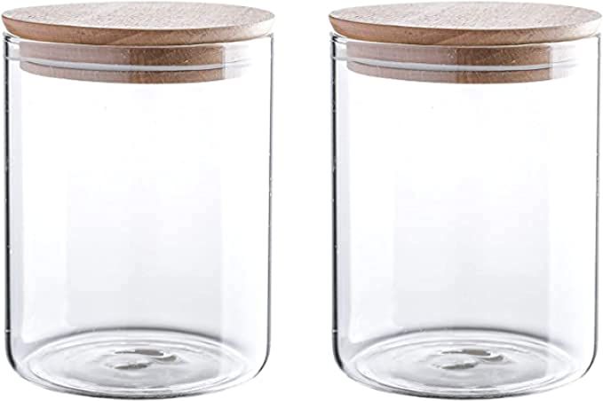 24 FL Ounce Clear Glass Storage Jar With Beech Wood Lid Set of 2 Glass Canister With Airtight Lid... | Amazon (US)