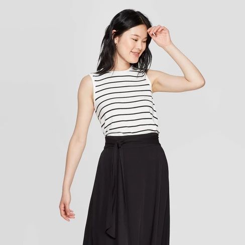 Women's Striped Easy Fit Crewneck Tank Top - A New Day™ Black | Target
