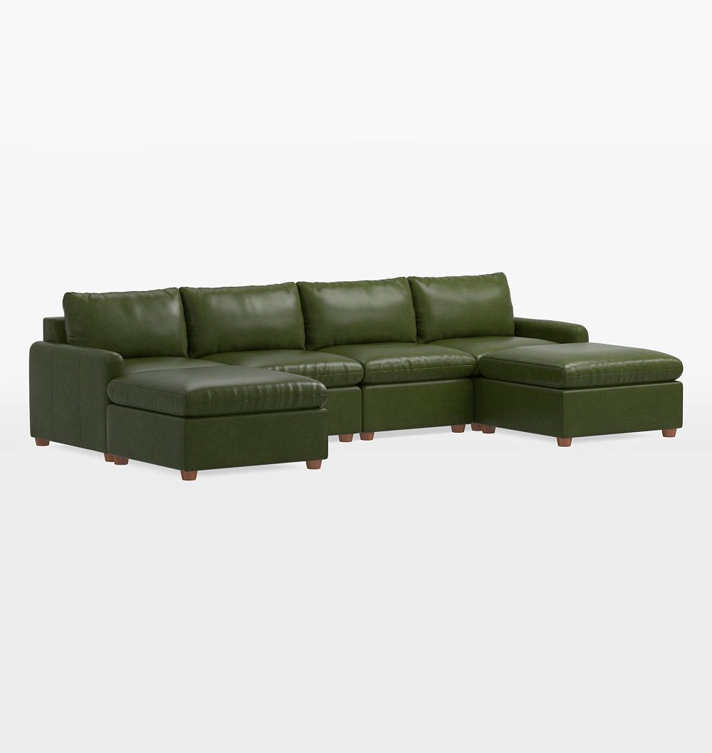 Roswell Leather 6-Piece Double Ottoman Sectional Sofa, Classic - Mont Blanc Winter Pine | Rejuvenation