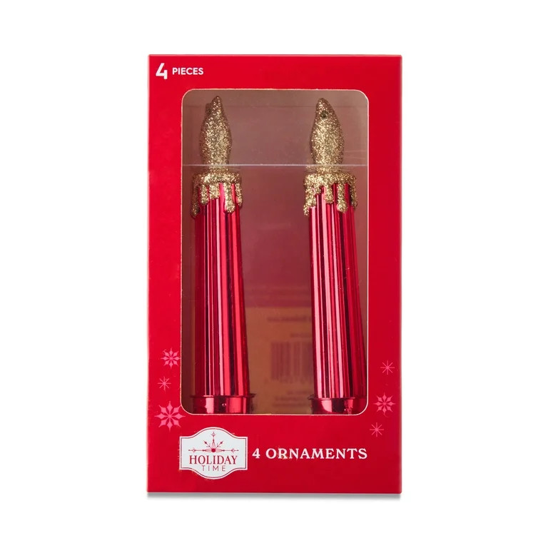 Red and Gold Glitter Clip-On Candle Christmas Ornaments, 5", 4 Count, by Holiday Time | Walmart (US)