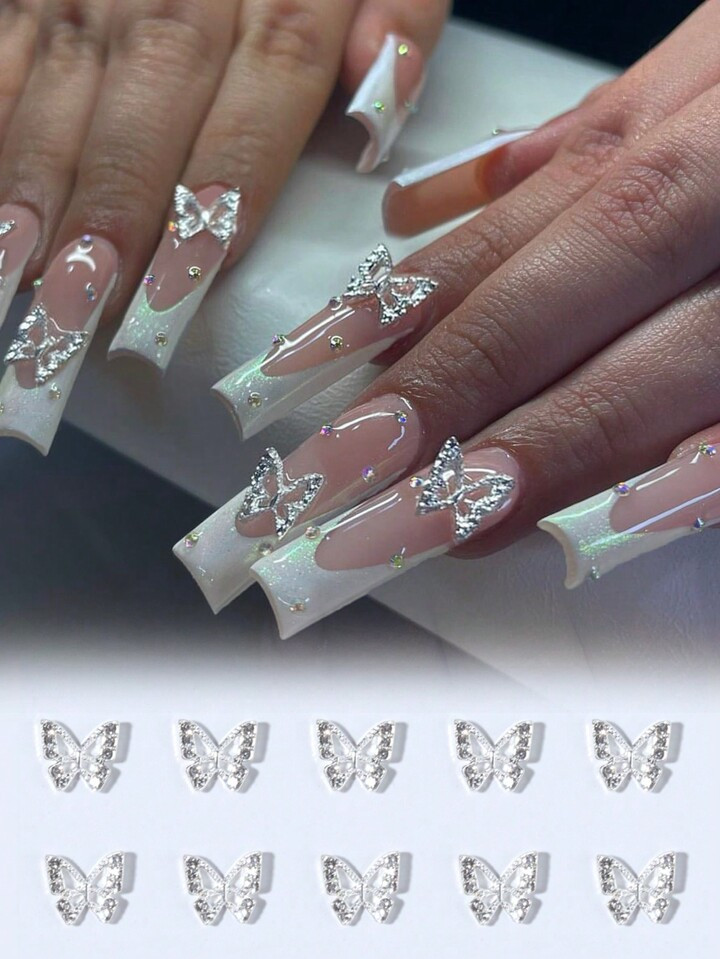 Black Friday 10pcs Delicate Butterfly Jewelry Alloy Metal Texture Hollow Out Butterfly Nail Art D... | SHEIN