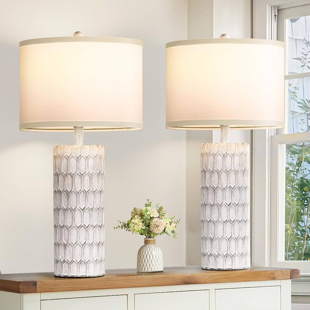 Spclsim Modern Farmhouse Table Lamps for Bedrooms Set of 2, 26" End Table Lamps for Living Room w... | Amazon (CA)