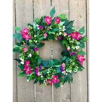 Spring Pink & Purple Windflower Front Door Wreath, Summer Farmhouse Greenery Floral Wreath with White Berry, Easter Mothers Day | Etsy (US)
