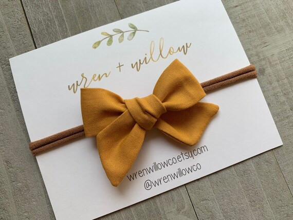 marigold autumn bow, yellow solid fall bow, chunky tied hair bow, pinwheel bow, hair clip, nylon ... | Etsy (US)