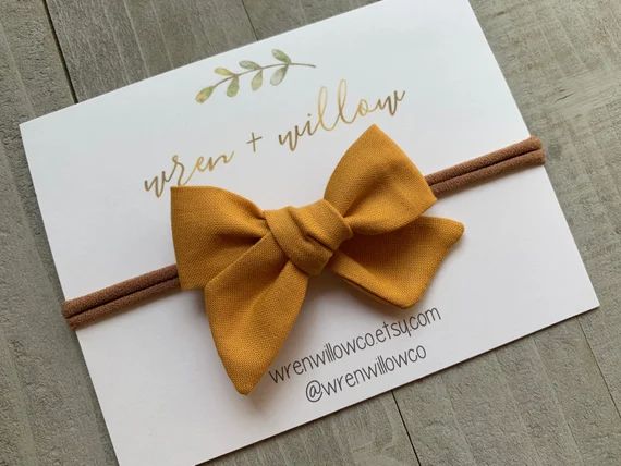 marigold autumn bow, yellow solid fall bow, chunky tied hair bow, pinwheel bow, hair clip, nylon ... | Etsy (US)