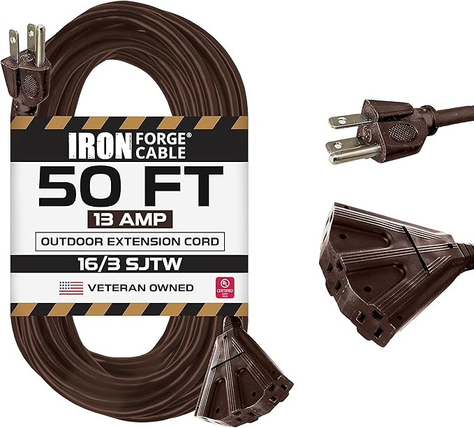 Iron Forge Cable 50ft Brown Outdoor Extension Cord with 3 Outlets - 16/3 SJTW 50ft Extension Cord... | Amazon (US)