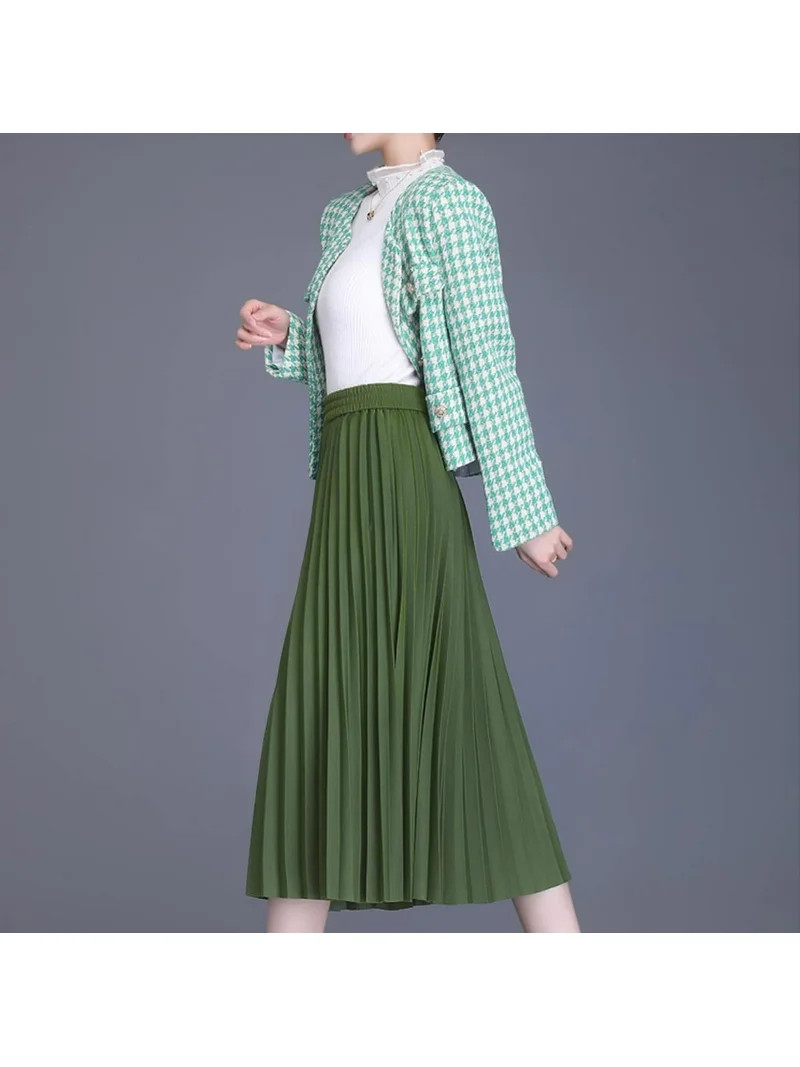 Keasmto Women Skirts Green Pleated Skirt Midi Long Cheetah High Waist Ladies Elasticized Summer A... | Walmart (US)