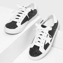 Star Patch Glitter Lace Up Sneakers | SHEIN