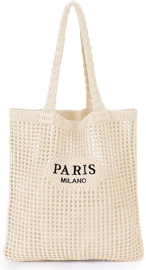 Crochet Tote Bag For Women, Crochet Mesh Beach Tote Bag Summer Vacation Aesthetic Boho Knit Bag f... | Amazon (US)