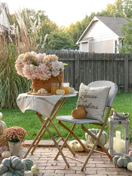Don't let being on budget ruin your fall hosting plans. With this Budget-friendly fall patio table & chairs, you'll be the fall hostess with the mostest--without breakin' the bank. 

Affordable French Bistro patio table and chairs. Fall centerpiece with faux hydrangeas. 

#LTKhome #LTKSeasonal