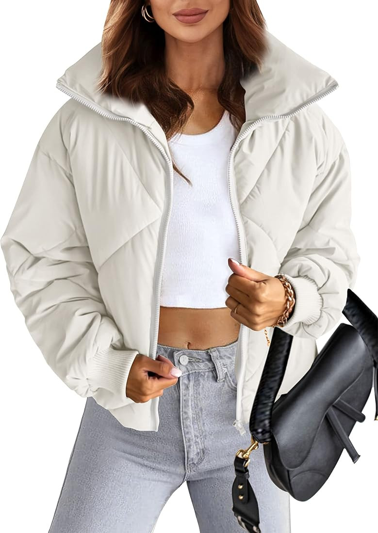 MEROKEETY Women's Long Sleeve Zipper Puffer Jacket Winter Quilted Short Down Coat with Pockets | Amazon (US)