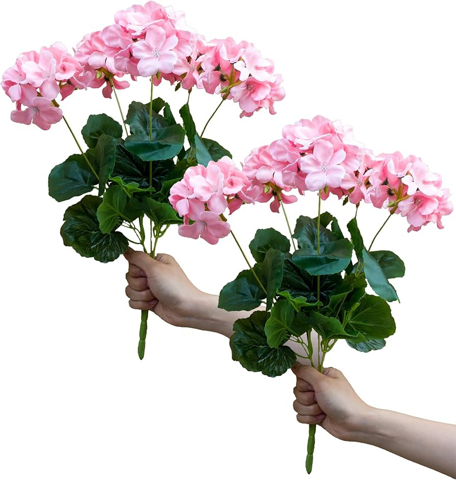 2PCS 18'' Artificial Geraniums Silk Flowers Outdoor UV Resistant Garden Plants Bush (Grapefruit P... | Amazon (US)