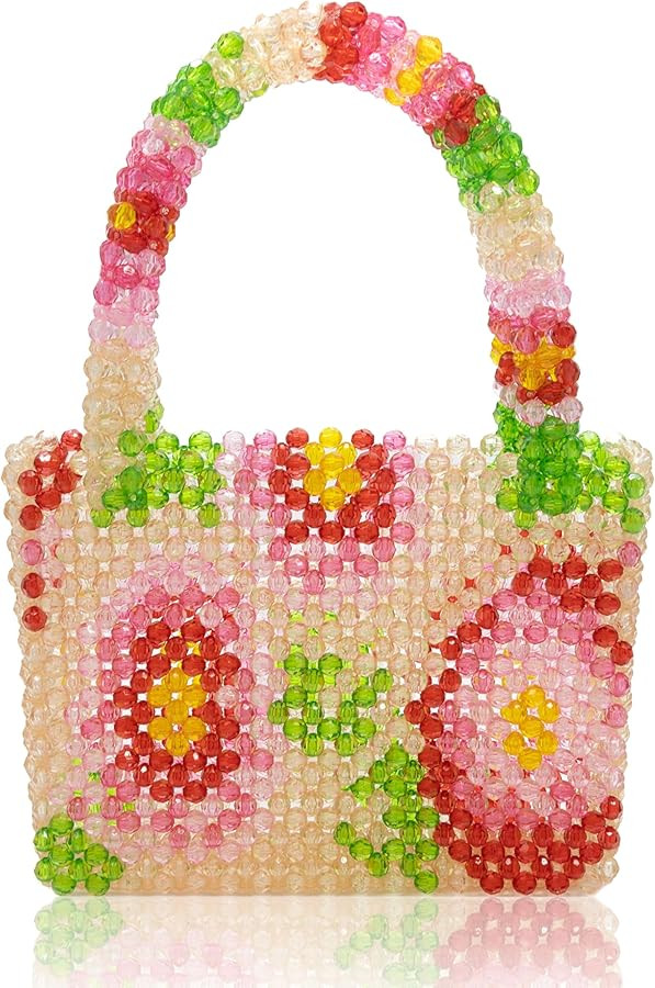 Womens Luxury Flower Beaded Handbag Handmade Acrylic Tote Bags for Wedding Party Fancy Purse with... | Amazon (US)