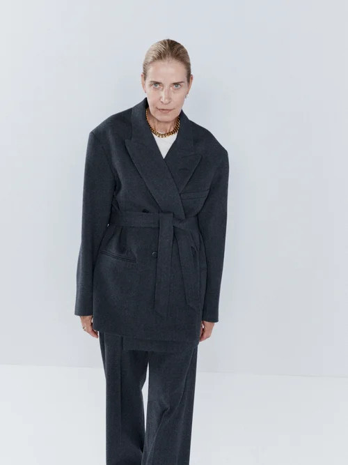 Raey - Exaggerated-shoulder Wool-blend Tux Blazer - Womens - Grey | Matches (UK)