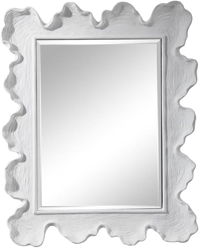 MAKLAINE Glass & Resin Mirror with Organic Shaped Frame in Matte White | Amazon (US)