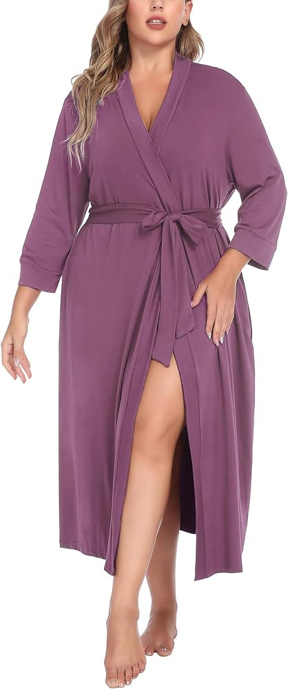 IN'VOLAND Womens Plus Size Kimono Robes Long Knit Bathrobe V Neck Ladies Loungewear Lightweight S... | Amazon (US)