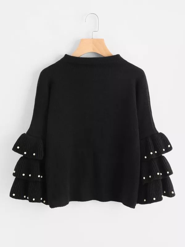 Pearl Beading Layered Bell Sleeve Jumper | SHEIN