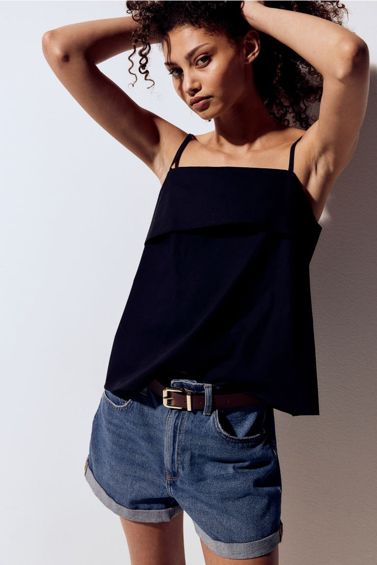 Sleeveless A-line Top - Square Neckline - Sleeveless - Black - Ladies | H&M US | H&M (US + CA)