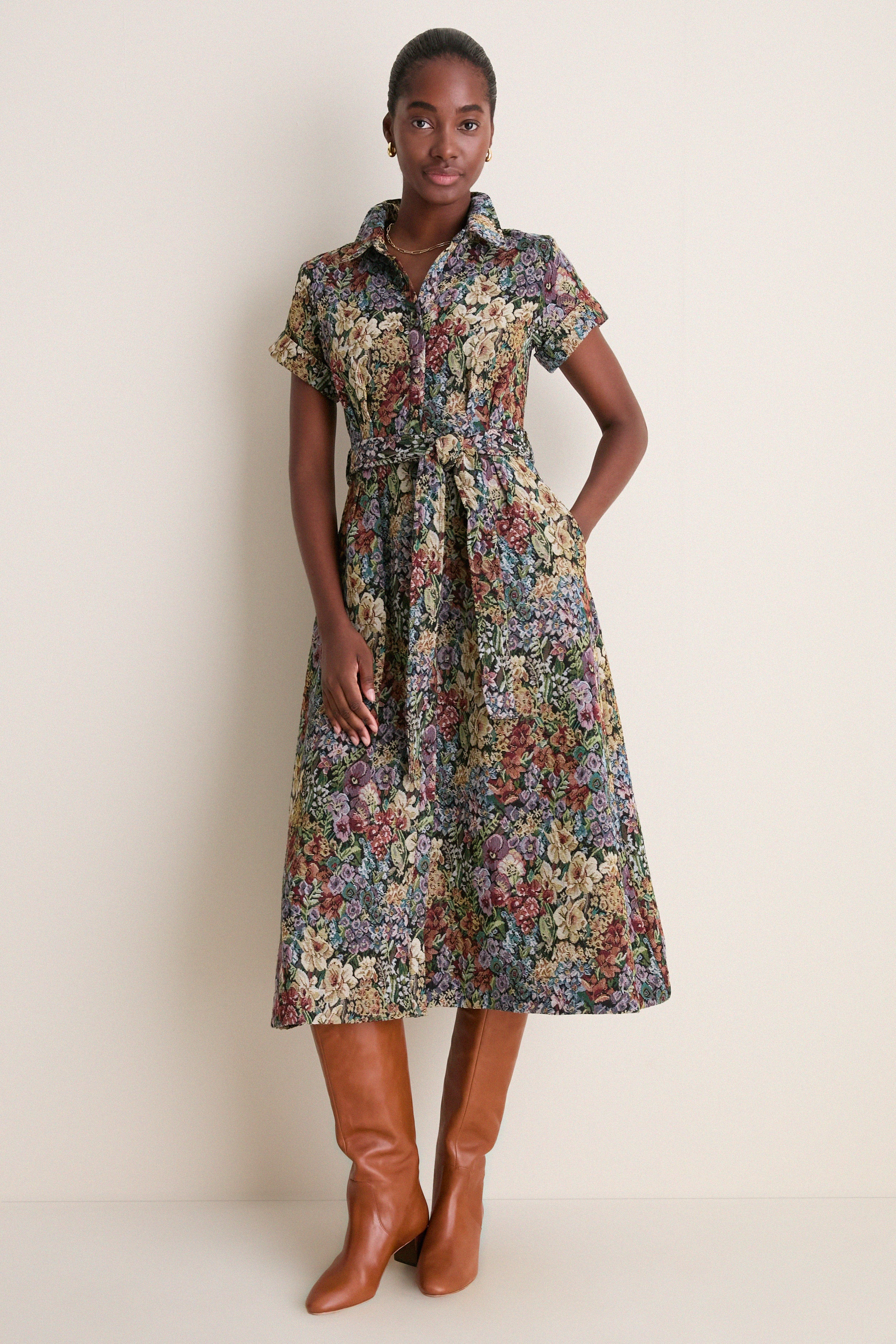 Black Multi Floral Mischa Midi Dress | Tuckernuck (US)