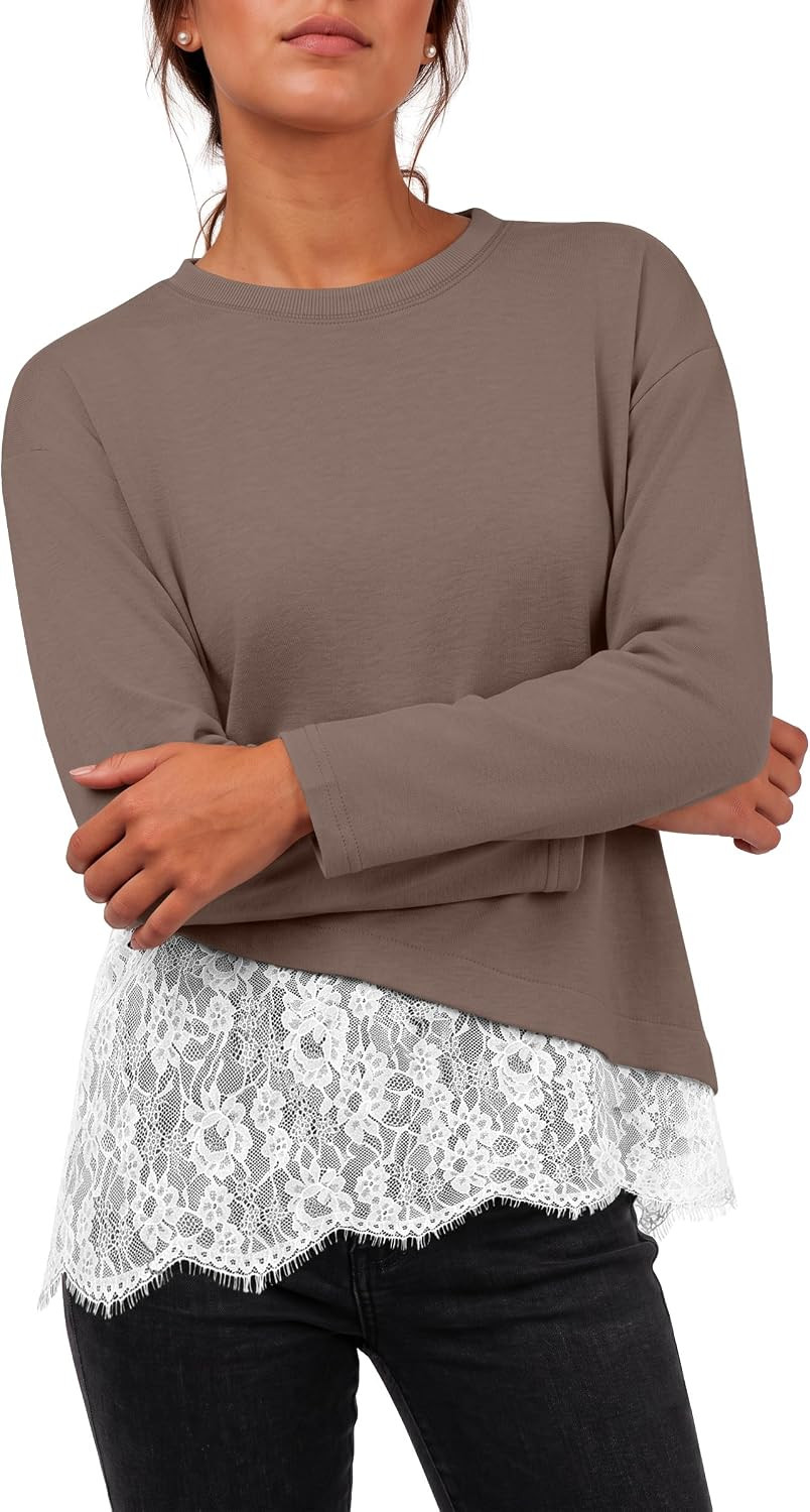 ONLYSTORY Womens Lace Asymmetrical Tops Lightweight Going Out Tops | Amazon (US)