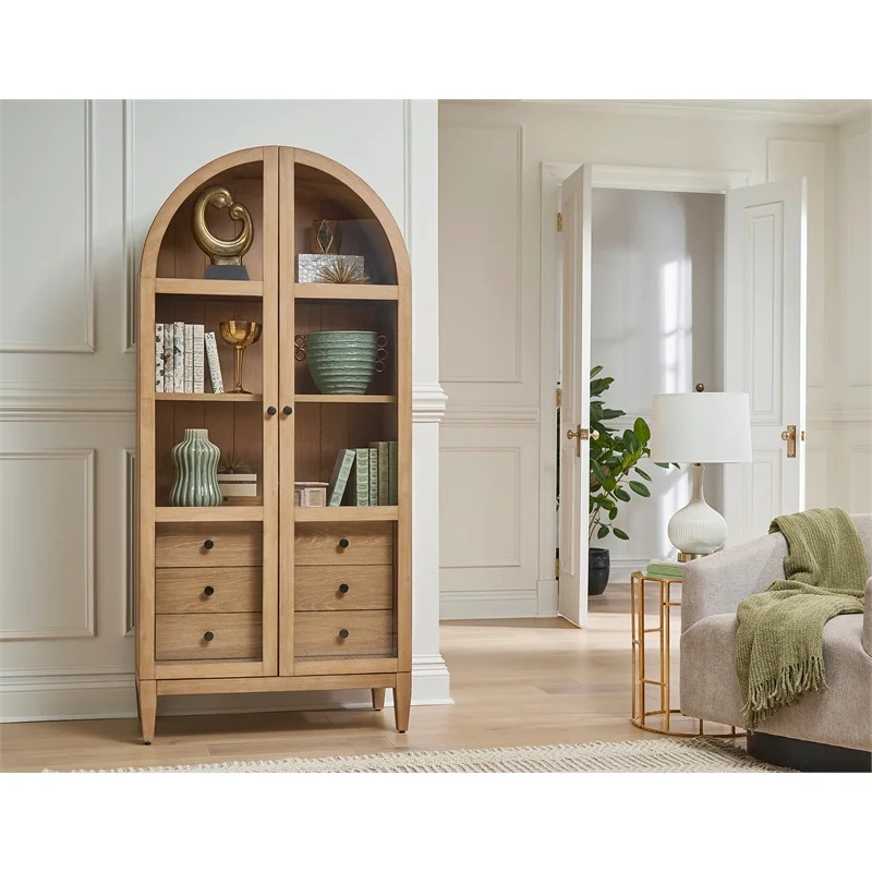 Modern Wood Arched Display Cabinet/Bookcase Fully Assembled Light Brown | Walmart (US)
