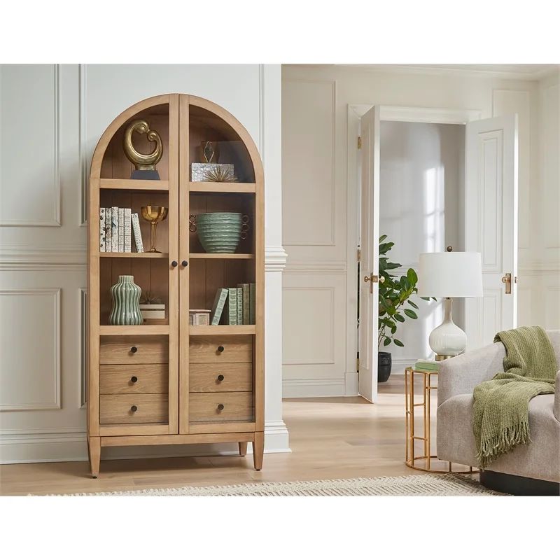 Modern Wood Arched Display Cabinet/Bookcase Fully Assembled Light Brown - Walmart.com | Walmart (US)