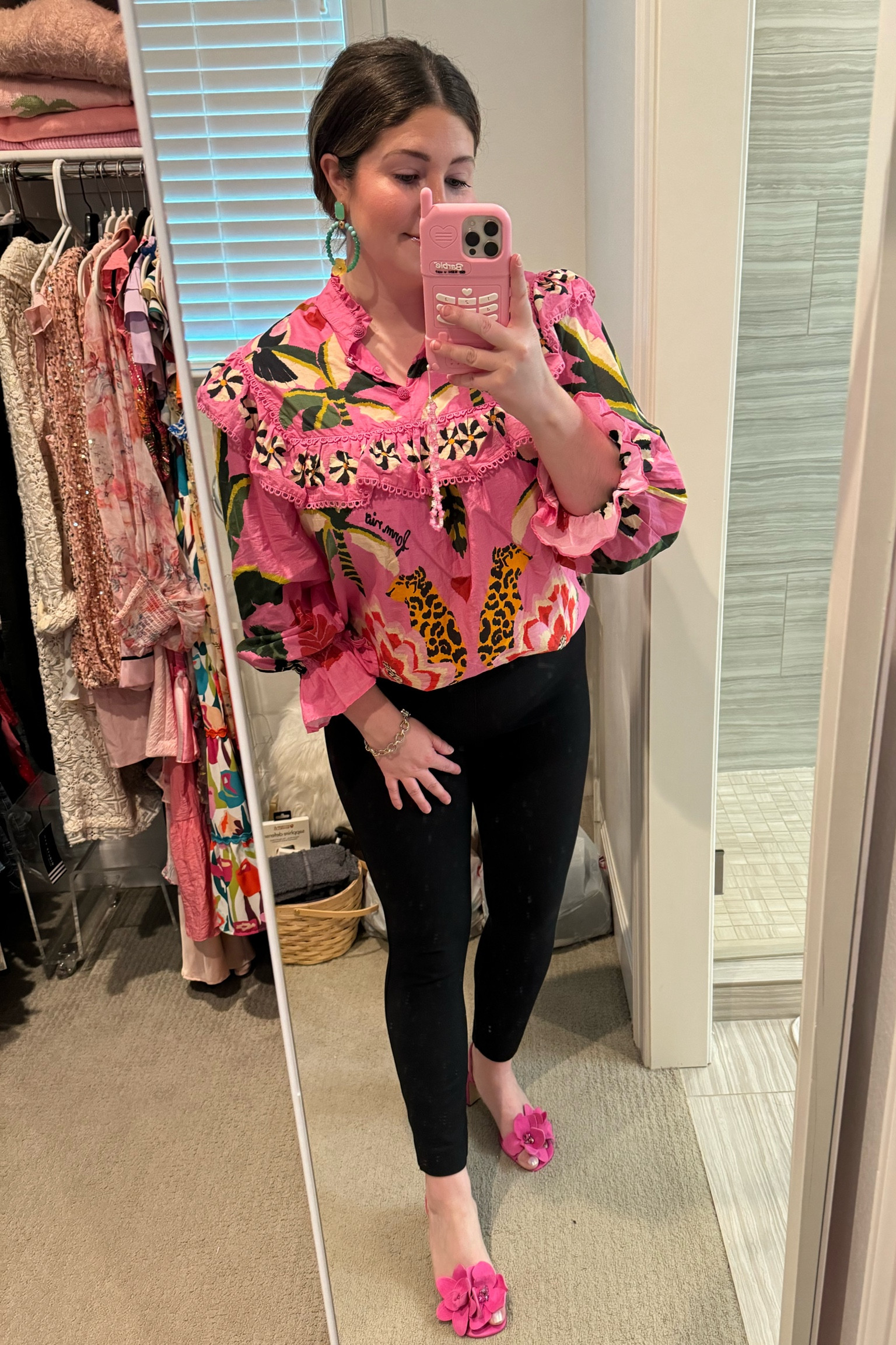 sometimes you have to bring some color into your day! this farm rio top is one my favorites! shoes are Steve Madden - they also come in a beautiful green which are perfect heading into fall! these spanx pants have been a staple for YEARS!

#LTKMidsize #LTKStyleTip