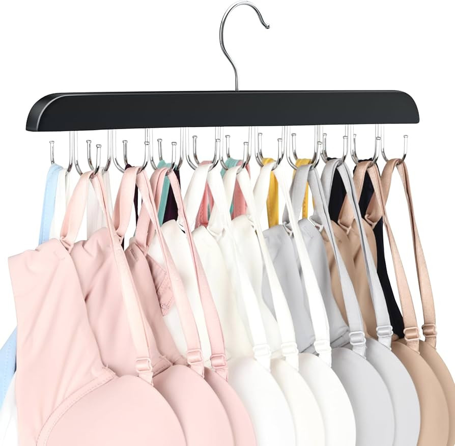 Bra Hanger for Closet, Tank Top Organizer 20 Hooks Capacity Foldable Wood Space Saving Hanger Clo... | Amazon (US)