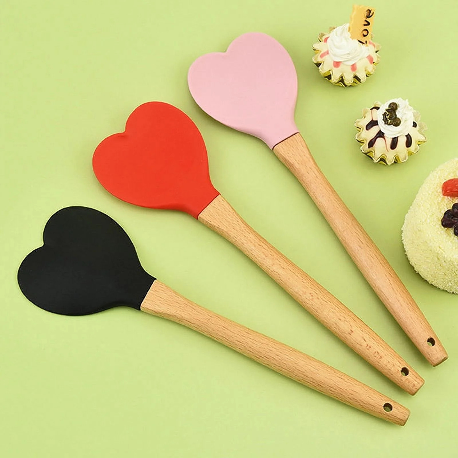Silicone Heart Shape Pastry Spatulas With Wooden handle Cookie Spoon Baking Tool | Walmart (US)