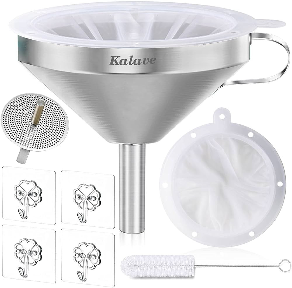 KALAVE Premium Stainless Steel Funnel, 5 Inch Food Grade Kitchen Funnels with 200 Mesh Food Filte... | Amazon (US)