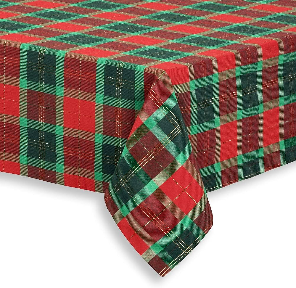 Cackleberry Home Red and Green Christmas Plaid with Gold Lurex Woven Fabric Tablecloth, 60 x 120 ... | Amazon (US)