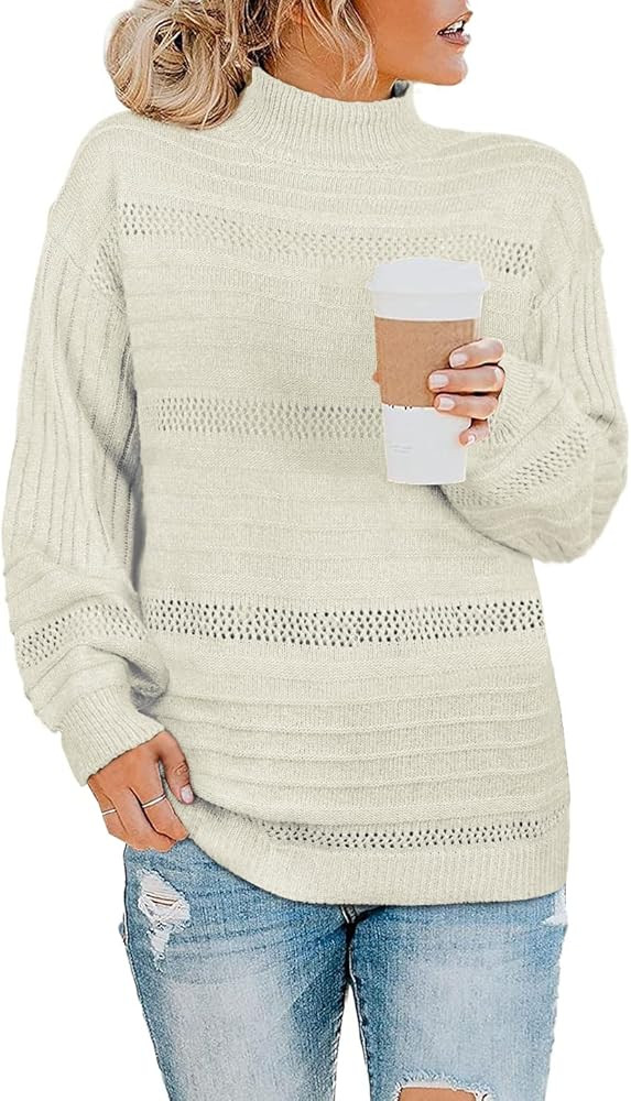 WEESO Turtleneck Sweater Women Fitted Knit Casual Jumper Tops | Amazon (US)