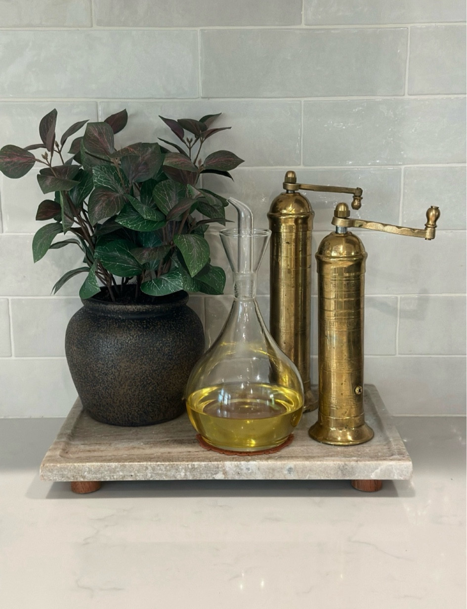 Target stem floral arrangement, European brass grinders, oil decanter, marble riser tray for styling kitchen counter and vignettes 

#LTKHome #LTKHoliday #LTKSeasonal